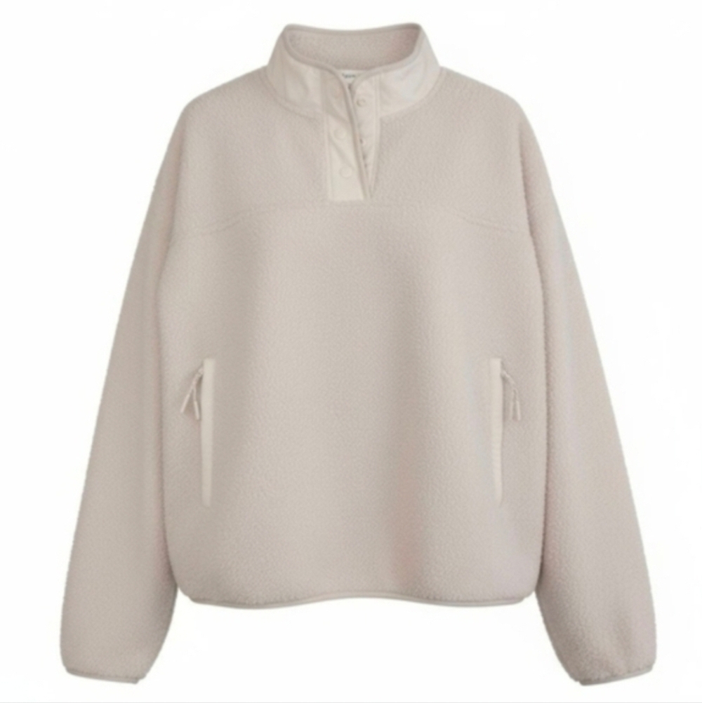 Bailey 44 Cream Sherpa Henley Pullover XL Snap Neck Cozy Fleece NWOT